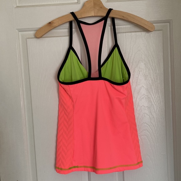 Trina Turk Neon Orange Lime Green Athletic Tank Top Inner Shelf Bra - Picture 3 of 11